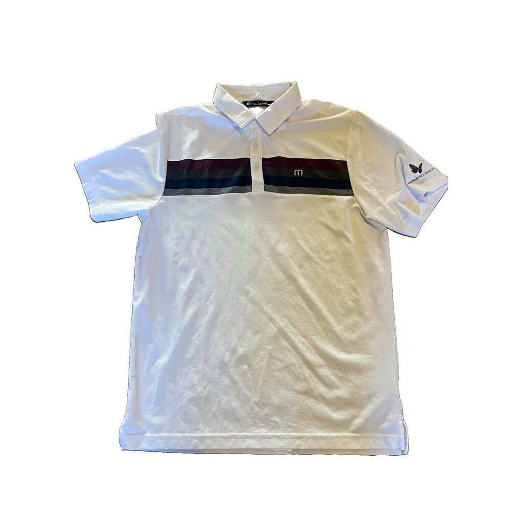 TravisMathew Men's Striped Short Sleeve Polo Shirt M Monarch Beach Golf